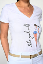Load image into Gallery viewer, Like Yuh Self Women’s Deep V-Neck- Black lettering
