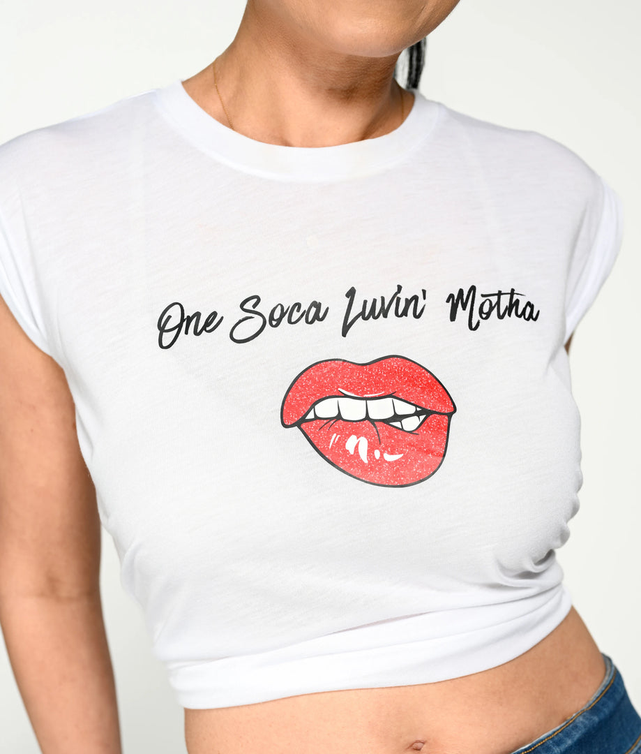 One soca luvin motha crop tee