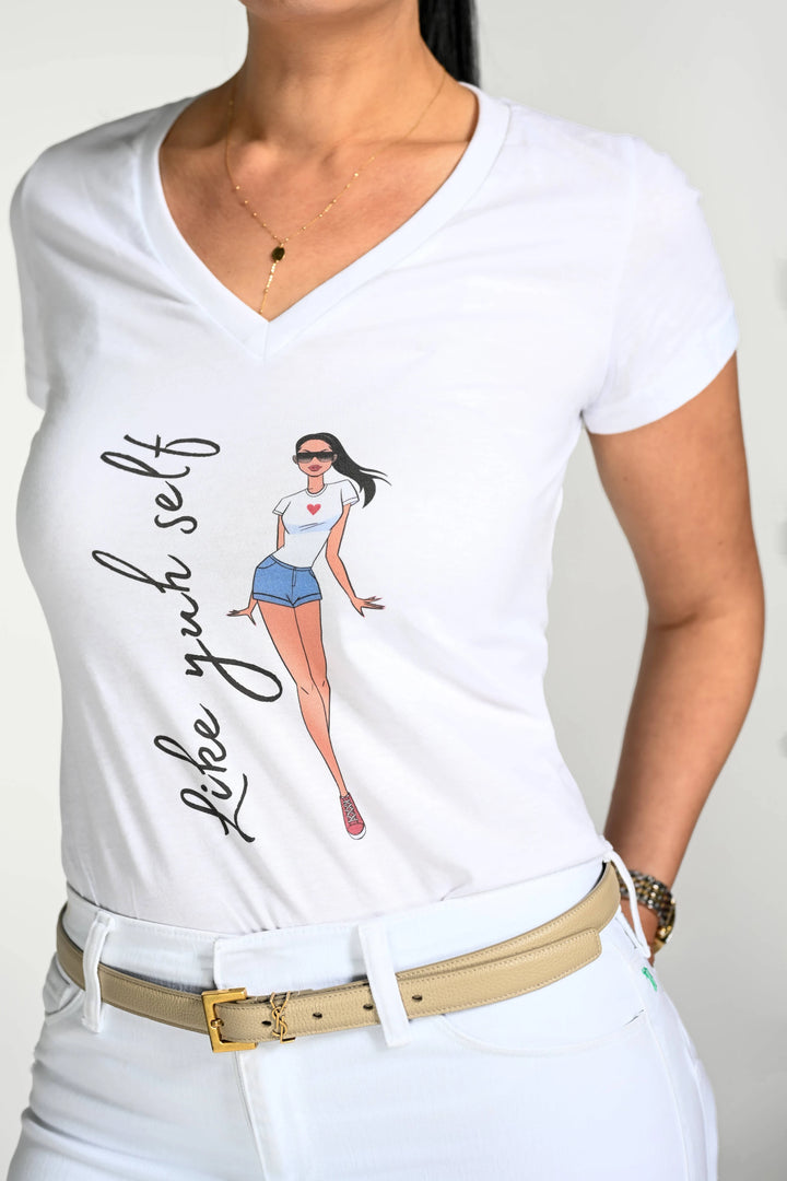 Like Yuh Self Women’s Deep V-Neck- Black lettering