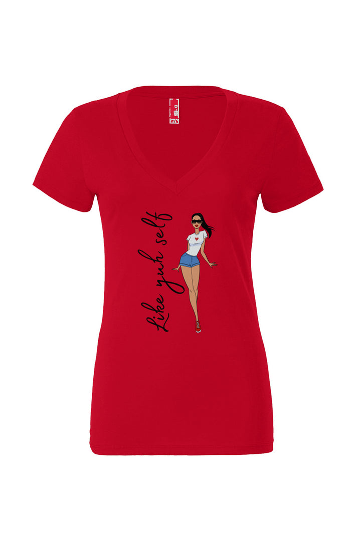 Like Yuh Self Women’s Deep V-Neck- Black lettering