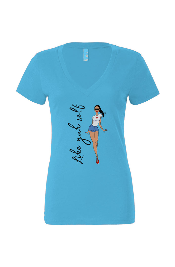 Like Yuh Self Women’s Deep V-Neck- Black lettering