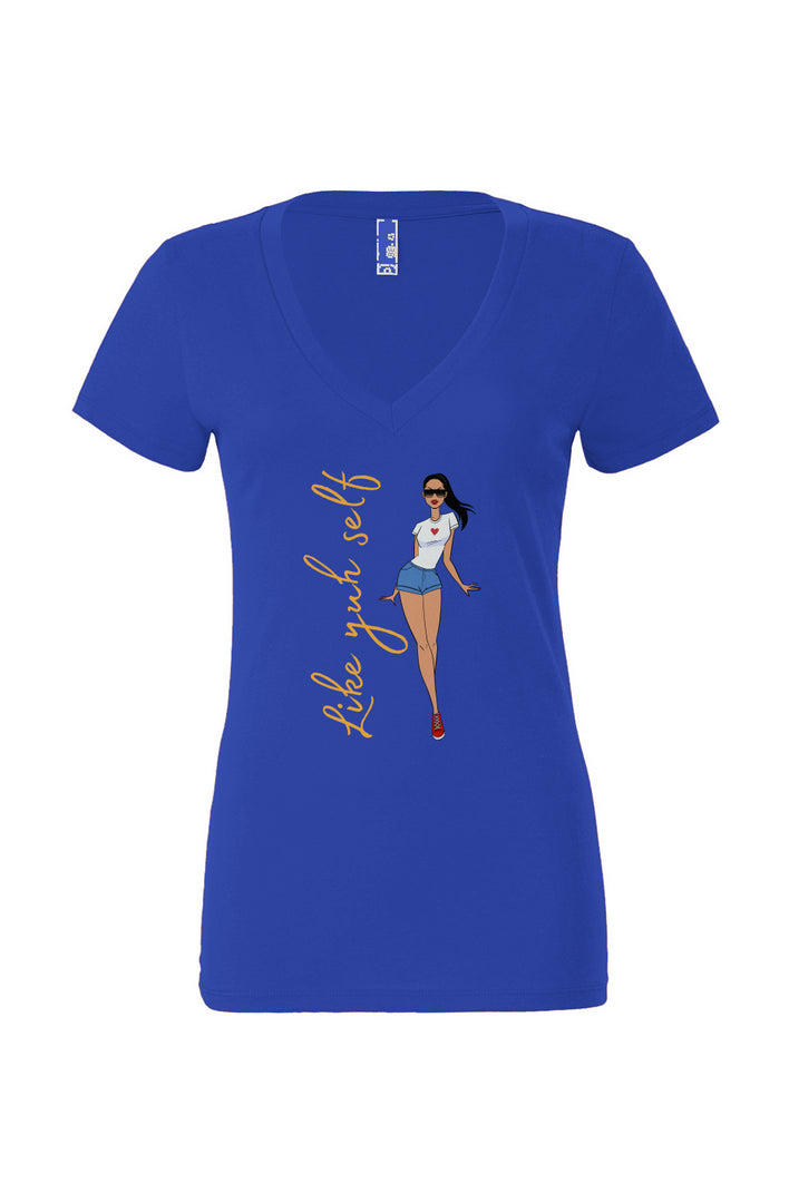 Like Yuh Self Women’s Jersey Deep V-Neck Tee Gold