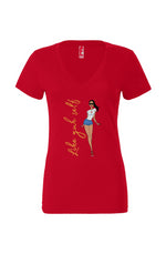 Load image into Gallery viewer, Like Yuh Self Women’s Jersey Deep V-Neck Tee Gold
