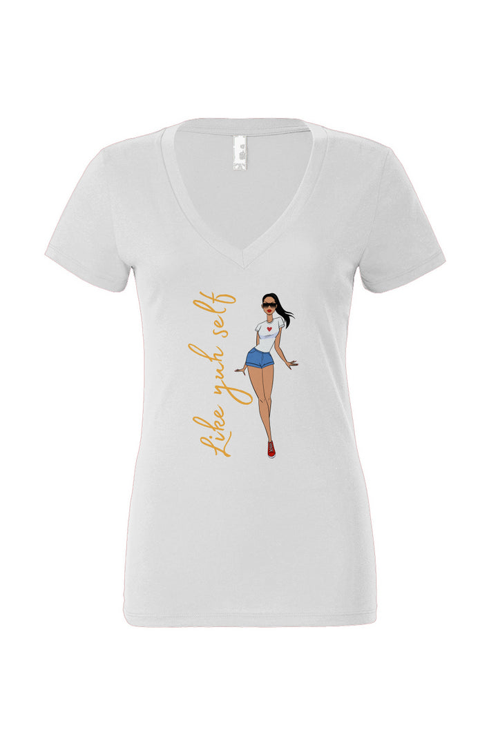 Like Yuh Self Gold Women’s Jersey Deep V-Neck Tee