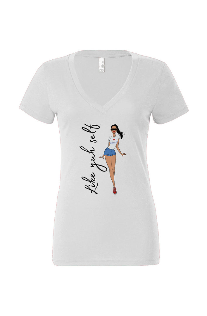 Like Yuh Self Women’s Deep V-Neck- Black lettering