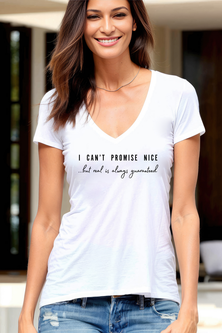 Can't promise nice Women’s Deep V-Neck Tee