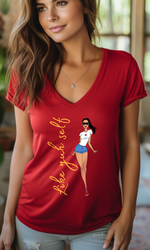 Load image into Gallery viewer, Like Yuh Self Women’s Deep V-Neck Tee- Gold Lettering
